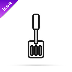 Black line Spatula icon isolated on white background. Kitchen spatula icon. BBQ spatula sign. Barbecue and grill tool. Vector