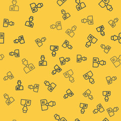 Blue line Veterinarian doctor icon isolated seamless pattern on yellow background. Vector