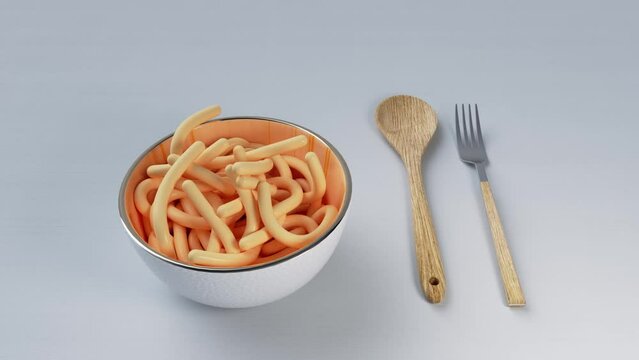 bowl of noodle and fork spoon 3d rendered