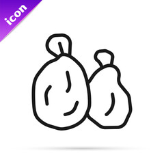 Black line Garbage bag icon isolated on white background. Vector