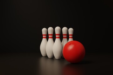 Background for advertising layout design. Bowling game. 3d rendering