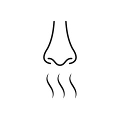 Aroma steam wave vector icon black outline EPS 10. Sense of smell illustration. Nose sign. Odour scent, perfume symbol. Smoke, fume. Flat image isolated on white for logo, infographic, app, web, dev