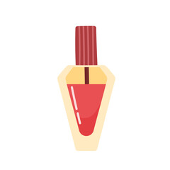 Nail polish in red color. Glass box with brush. Hand drawn cosmetics product in cartoon style. Vector illustration isolated on white background.