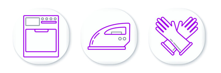 Obraz premium Set line Rubber gloves, Washer and Electric iron icon. Vector