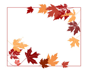 Naklejka na ściany i meble Autumn maple leaves, orange fall leaf, thanksgiving or halloween design elements in orange red and yellow autumn colors, seasonal clip art or design elements for border or background illustrations