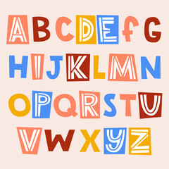 Bright children's alphabet. Vector letters written by hand. Letters for composing compositions