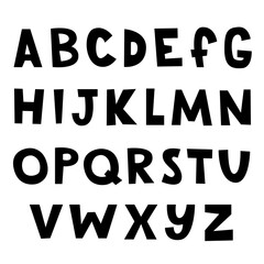 Black alphabet on a white background. Vector letters written by hand. Letters for composing compositions