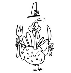 Cartoon happy cute thanksgiving turkey bird. Vector illustration isolated. Design for Thanksgiving Day
