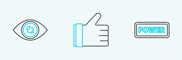 Fototapeta premium Set line Power button, Eye and Hand like icon. Vector