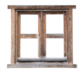 weathered vintage wooden brown window frame isolated on white