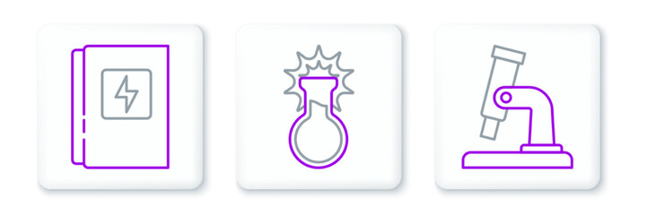 Set line Microscope, Electrical panel and Test tube and flask icon. Vector