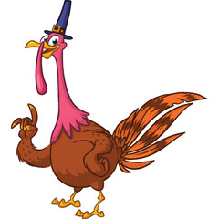 Cartoon happy cute thanksgiving turkey bird. Vector illustration isolated. Design for Thanksgiving Day