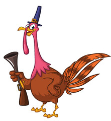 Cartoon happy cute thanksgiving turkey bird. Vector illustration isolated. Design for Thanksgiving Day