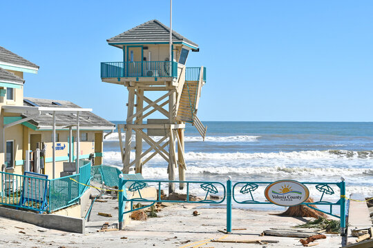 LIfeguard tower damaged during Hurricane Ian in the Daytona Beach area of Volusia County, Florida