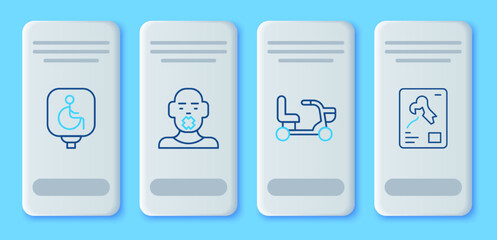 Set line Head of deaf and dumb, Electric wheelchair, Disabled and X-ray shots icon. Vector