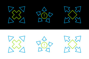 Set line Many ways directional arrow, and icon. Vector
