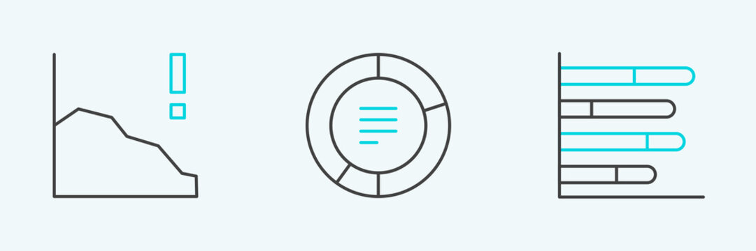 Set line Pie chart infographic, Financial growth decrease and icon. Vector