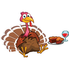 Cartoon happy cute thanksgiving turkey bird. Vector illustration isolated. Design for Thanksgiving Day