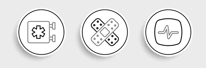 Set line Heart rate, Emergency - Star of Life and Crossed bandage plaster icon. Vector