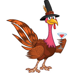 Cartoon happy cute thanksgiving turkey bird. Vector illustration isolated. Design for Thanksgiving Day