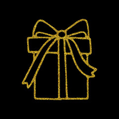 Golden gift with a bow. Shiny icon. eps 10