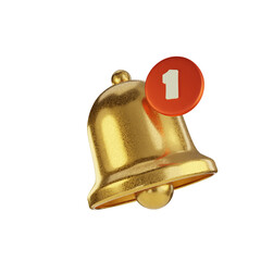 Stylish bell with notification plate. Golden bell in different angles. 3d rendering.