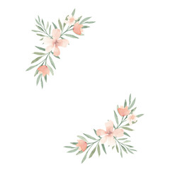 Fototapeta na wymiar Pastel beige exotic tropical floral border in loose watercolor style. Peach color flower frame isolated on white background, banner, wedding invitation, greeting card, bridal shower, baby shower