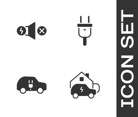 Set Charging car at home, Electric motor, and plug icon. Vector
