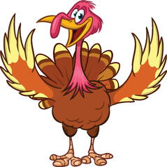 Cartoon happy cute thanksgiving turkey bird. Vector illustration isolated. Design for Thanksgiving Day