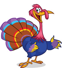Cartoon happy cute thanksgiving turkey bird. Vector illustration isolated. Design for Thanksgiving Day