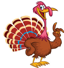 Cartoon happy cute thanksgiving turkey bird. Vector illustration isolated. Design for Thanksgiving Day