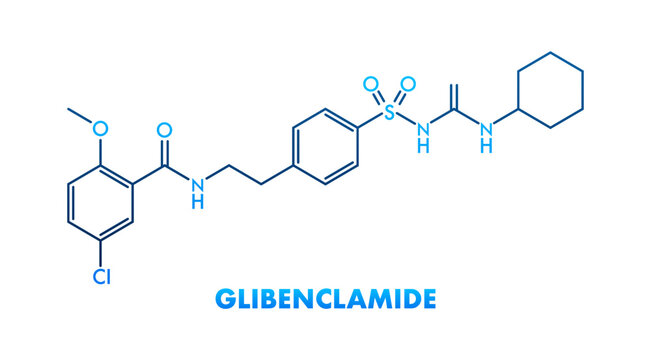 Glibenclamide concept chemical formula icon label, text font vector illustration