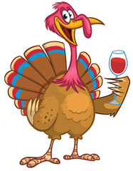 Cartoon happy cute thanksgiving turkey bird. Vector illustration isolated. Design for Thanksgiving Day