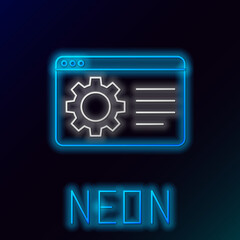Glowing neon line Browser setting icon isolated on black background. Adjusting, service, maintenance, repair, fixing. Colorful outline concept. Vector