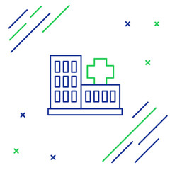 Line Medical hospital building with cross icon isolated on white background. Medical center. Health care. Colorful outline concept. Vector