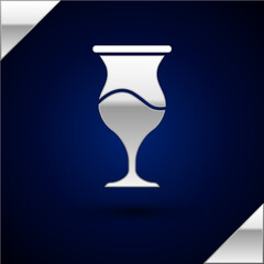 Silver Jewish goblet icon isolated on dark blue background. Jewish wine cup for kiddush. Kiddush cup for Shabbat. Vector