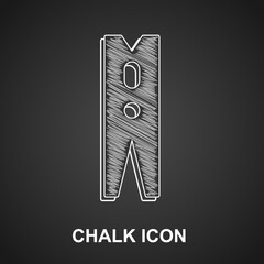 Chalk Old wood clothes pin icon isolated on black background. Clothes peg. Vector