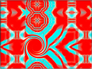 Abstract, Red Patterns, and Shapes, set against Pale Blue, within a Border     digital art