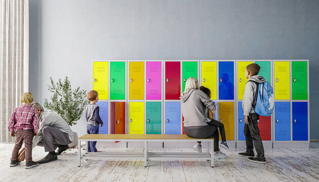 Umkleideraum Grundschule mit Kindern und Eltern
