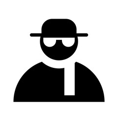 simple black and white incognito user in a hat and glasses icon, anonymous internet browsing mode, vector illustration