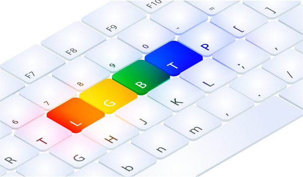 White isometric backlit keyboard with lgbt lettering