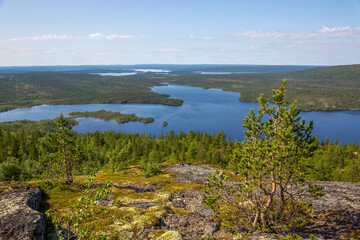 Fototapeta na wymiar Landscapes overlooking the lake Kaskama. Panorama. Kola Peninsula, Arctic Circle, Russia