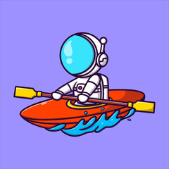 Cute astronaut boat paddle cartoon vector icon illustration for you hobbies