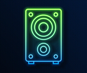 Glowing neon line Stereo speaker icon isolated on blue background. Sound system speakers. Music icon. Musical column speaker bass equipment. Vector