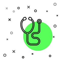 Black line Stethoscope medical instrument icon isolated on white background. Vector