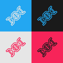 Pop art line DNA symbol icon isolated on color background. Vector