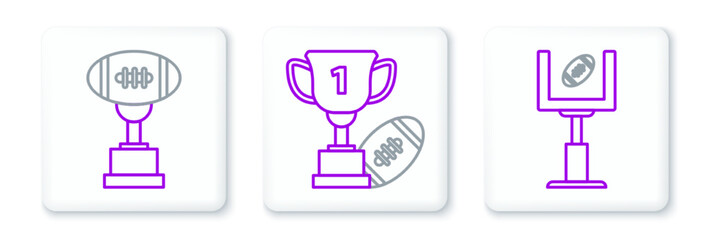 Set line American football goal post and football ball, Award cup and icon. Vector