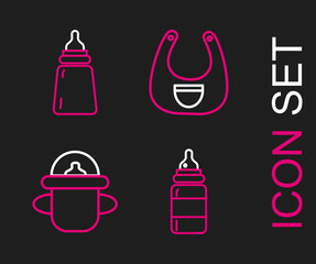 Set line Baby bottle, bib and icon. Vector