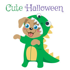 simple designed flashcard for toddlers. flashcard activity kit for children puppy in halloween customes. halloween edition flashcard. cute style vector. 