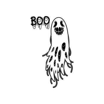 Boo Ghost. Scary cartoon ghost.  Vector illustration.